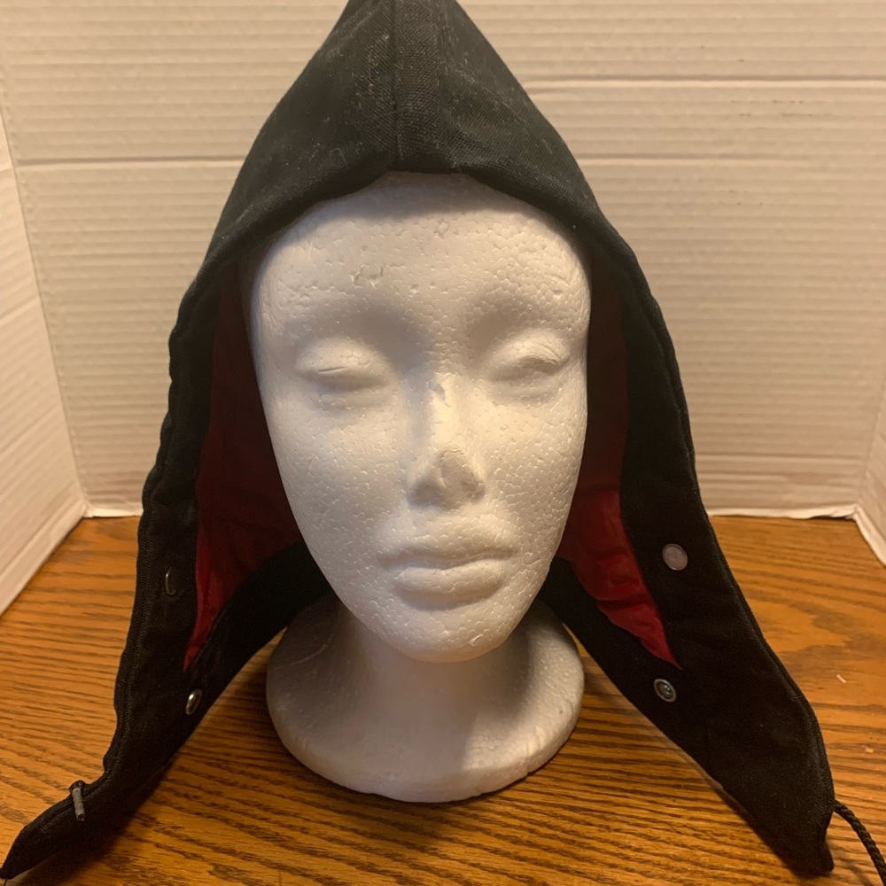 Carhartt Adult Duck Quilt hood Black with Red lining workwear one size Made USA - Picture 2 of 8